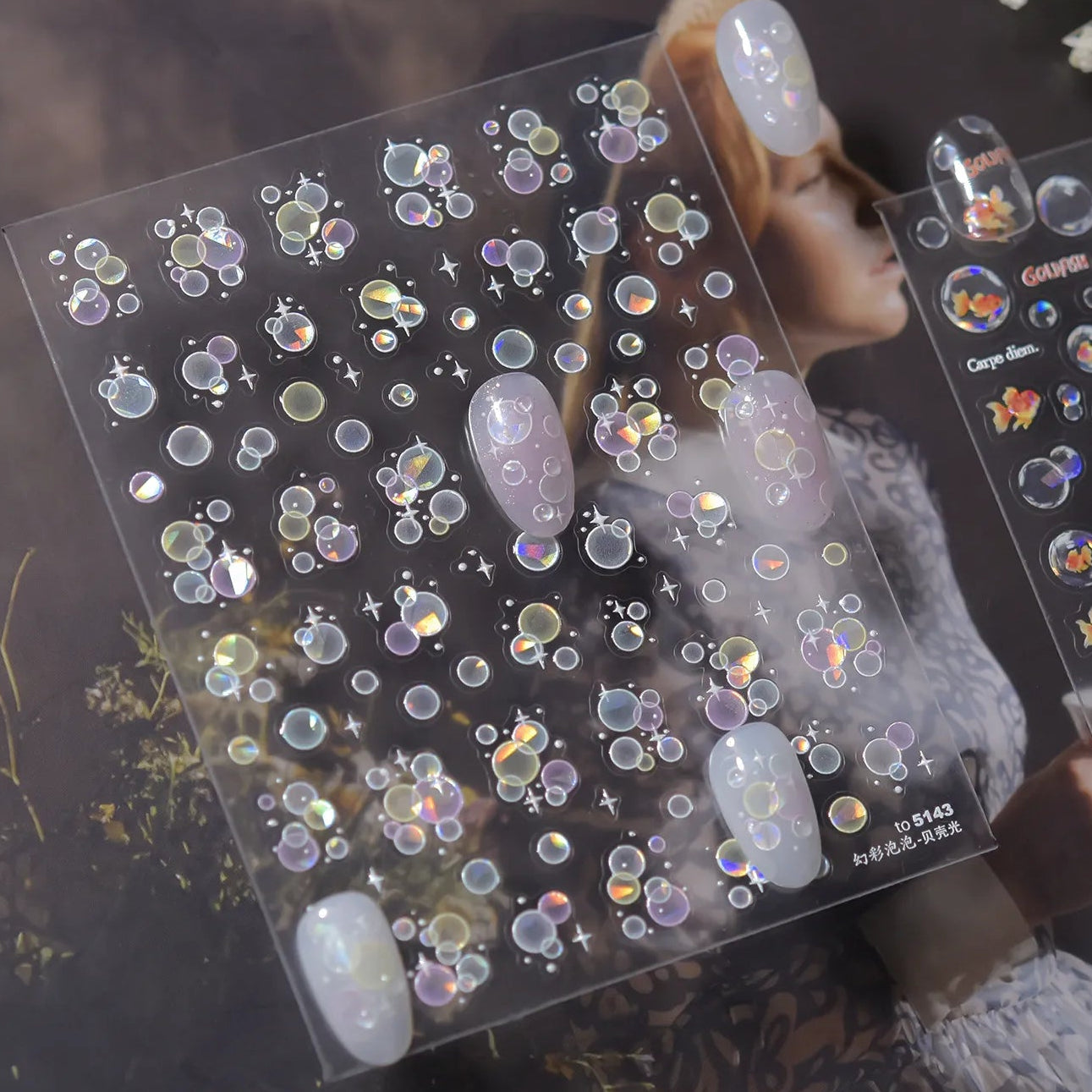 3D Bubble Nail Stickers - Aurora Water Drop Decals 4153