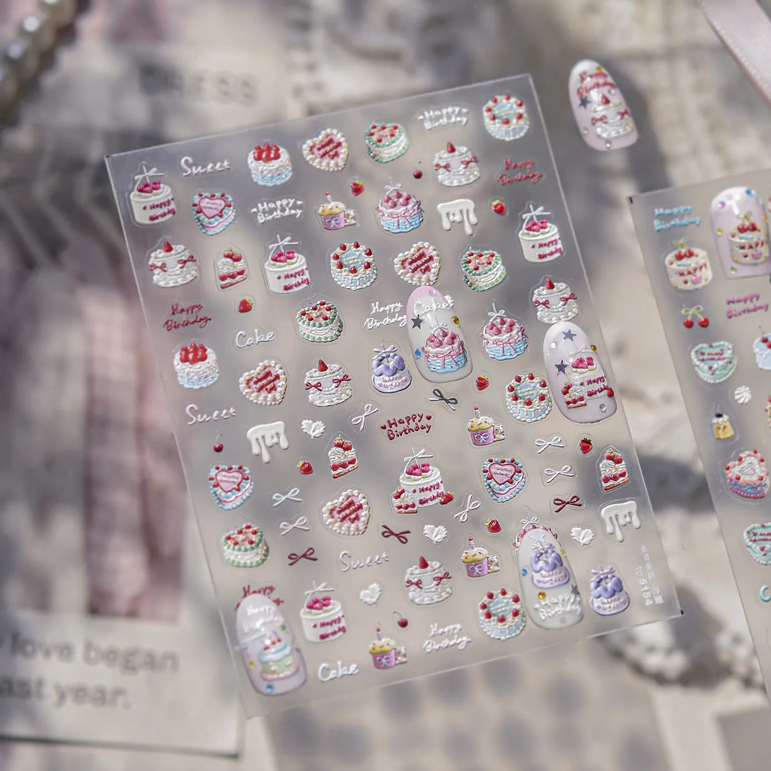 3D Kawaii Nail Stickers – Cute Birthday Cake, Donut & Sweet Treat Designs
