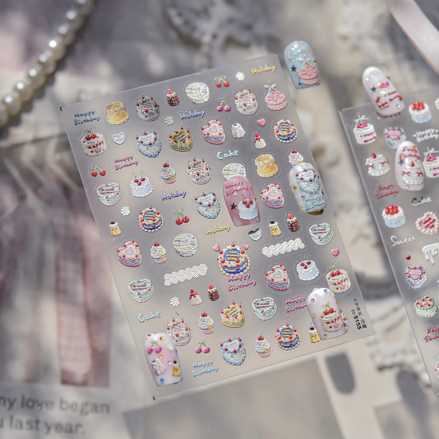 3D Kawaii Nail Stickers – Cute Birthday Cake, Donut & Sweet Treat Designs
