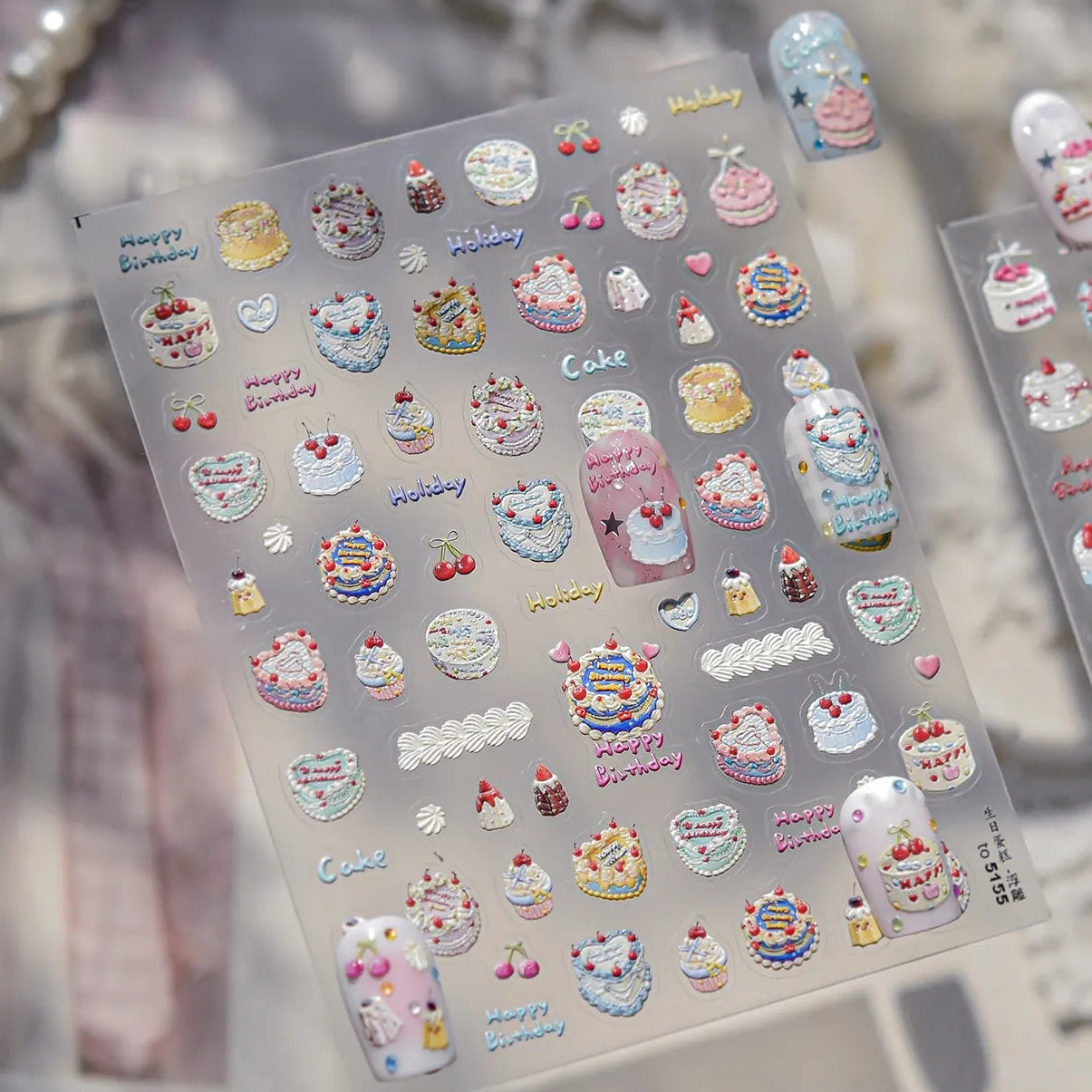 3D Kawaii Nail Stickers – Cute Birthday Cake, Donut & Sweet Treat Designs