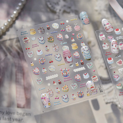 3D Kawaii Nail Stickers – Cute Birthday Cake, Donut & Sweet Treat Designs
