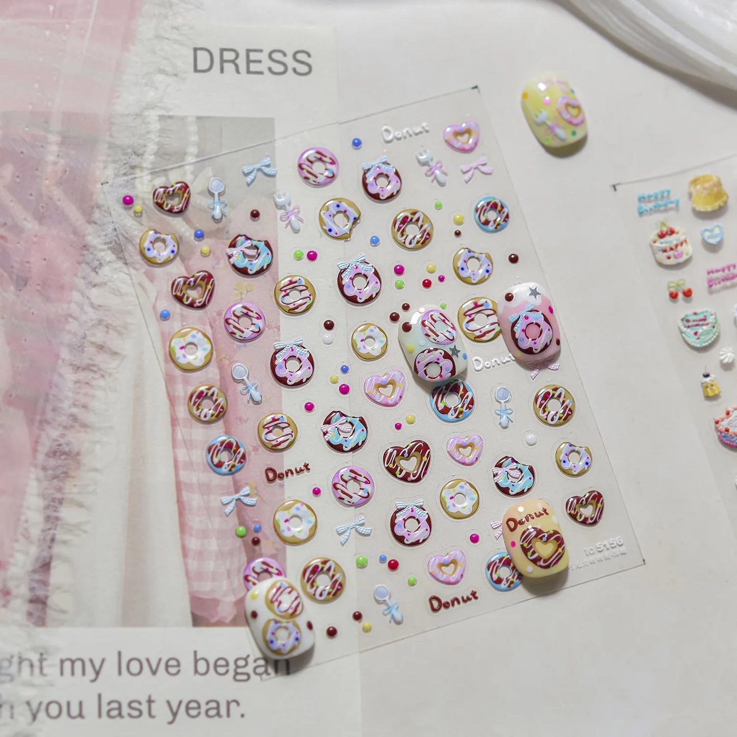 3D Kawaii Nail Stickers – Cute Birthday Cake, Donut & Sweet Treat Designs