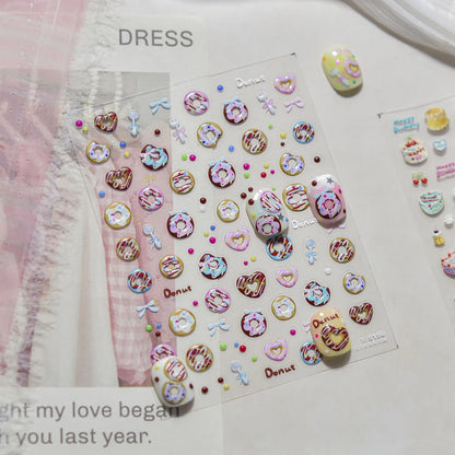 3D Kawaii Nail Stickers – Cute Birthday Cake, Donut & Sweet Treat Designs