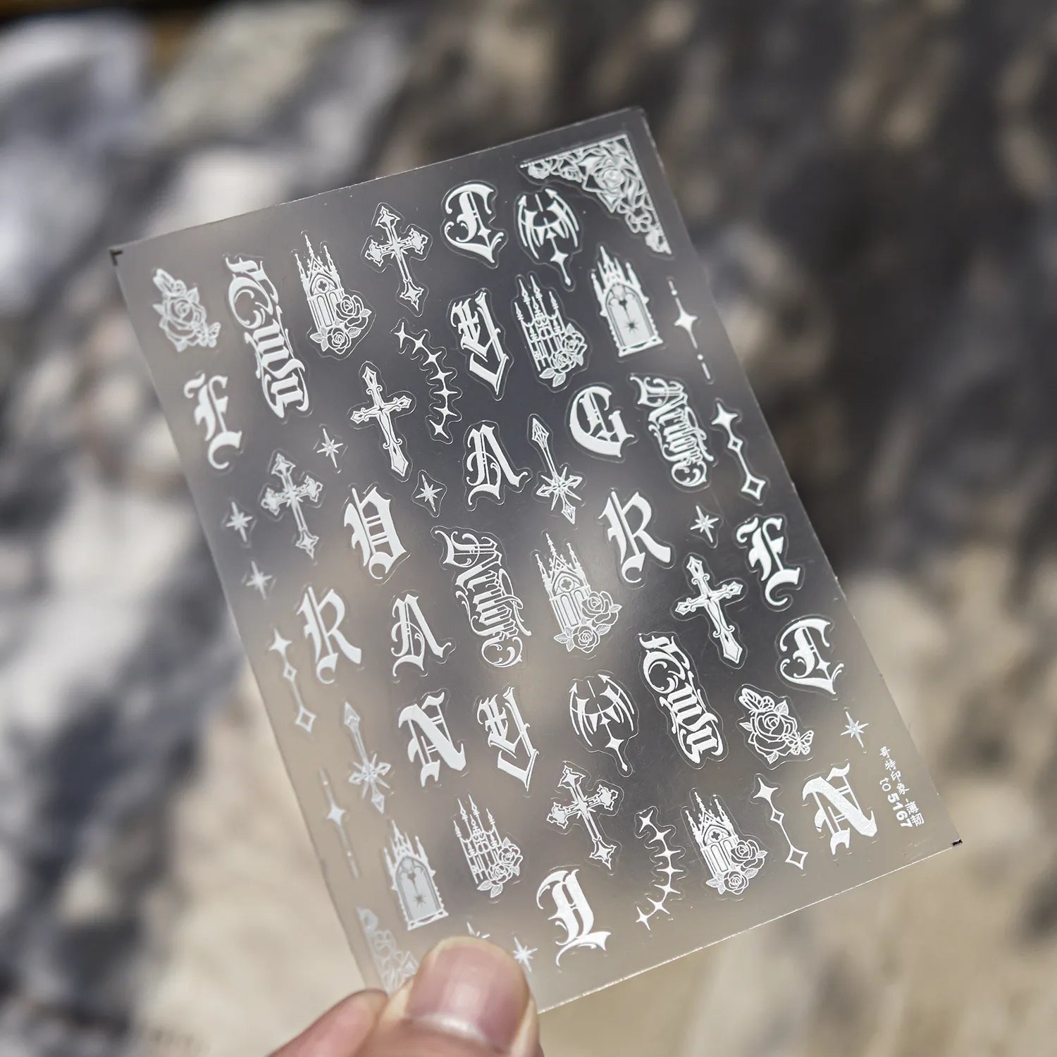 3D Gothic Letter & Cross Nail Stickers | Gold, Silver, Black & White Goth Nail Art Decals