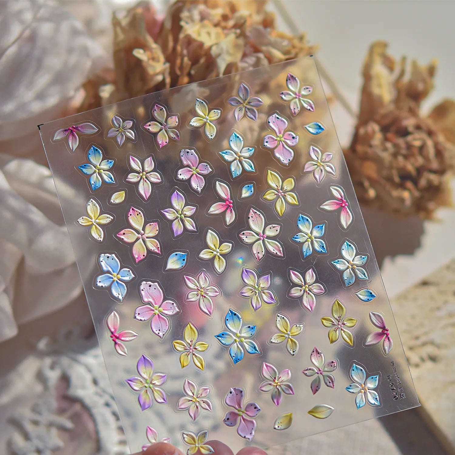 5D Watercolor Bloom Nail Stickers | Embossed Plumeria Floral Decals for Summer Nails 5170