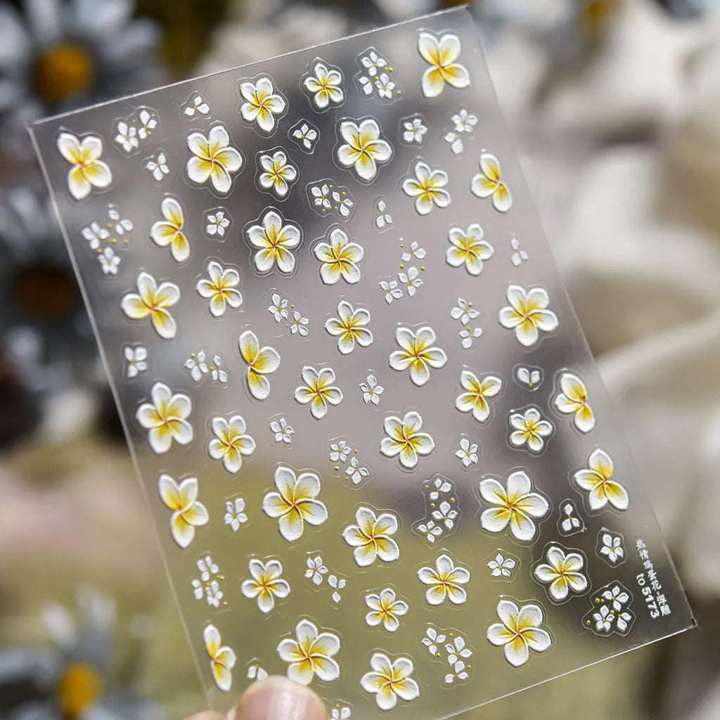5D Plumeria Nail Stickers | Embossed Tropical Flower Decals