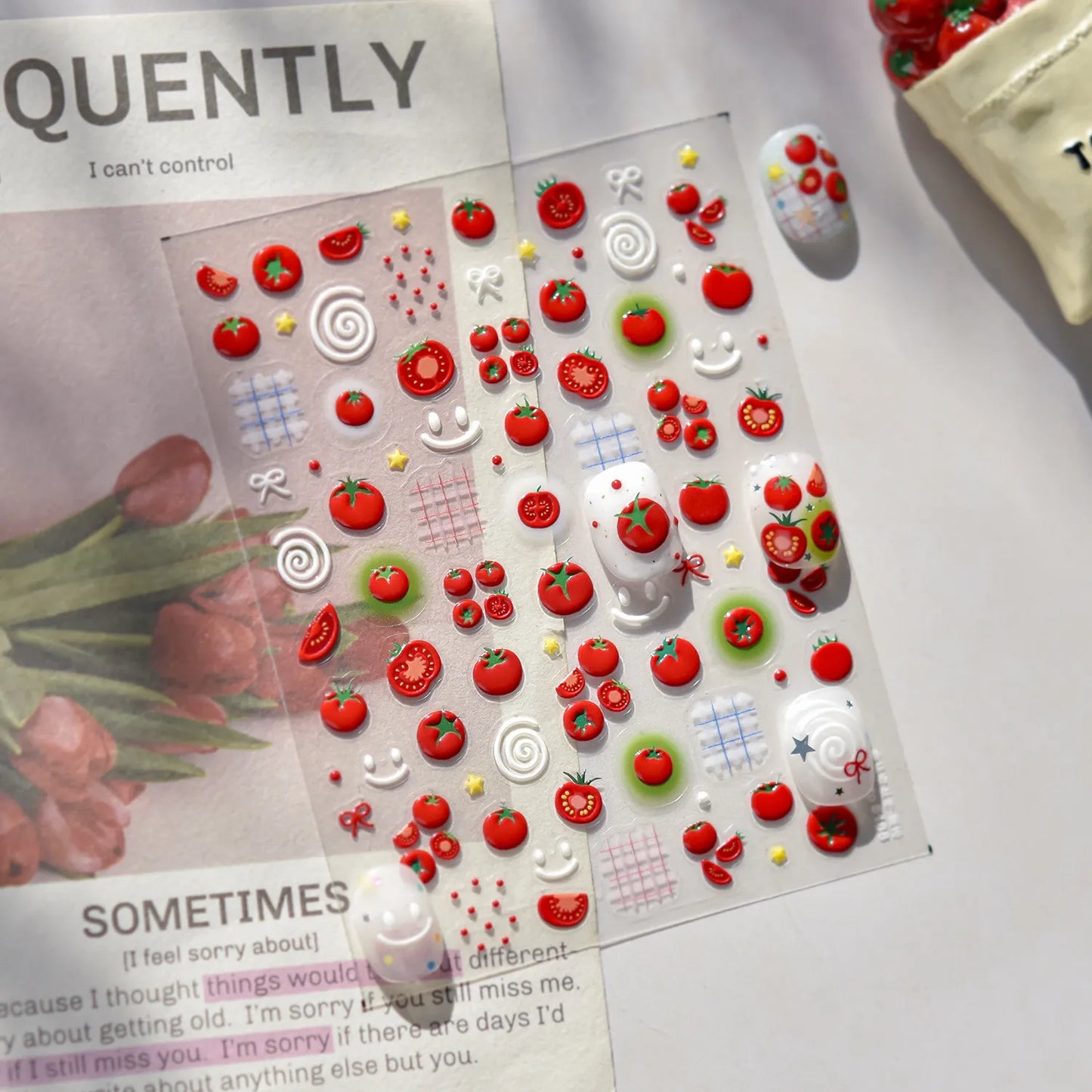5D Cute Tomato Nail Stickers | Cottagecore