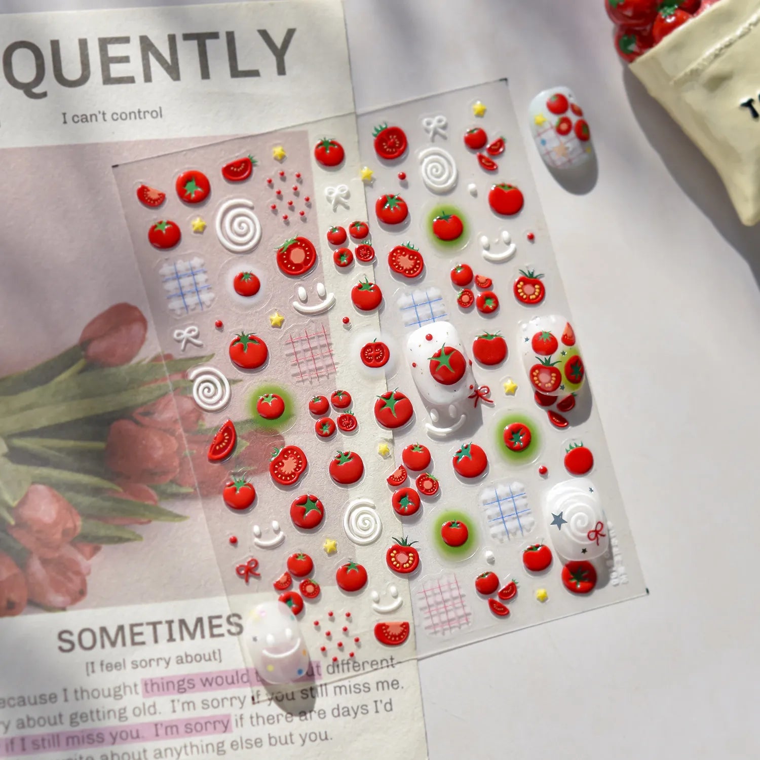5D Cute Tomato Nail Stickers | Cottagecore