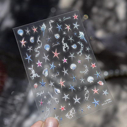 Mermaidcore Ocean Life 5D Embossed Nail Stickers 