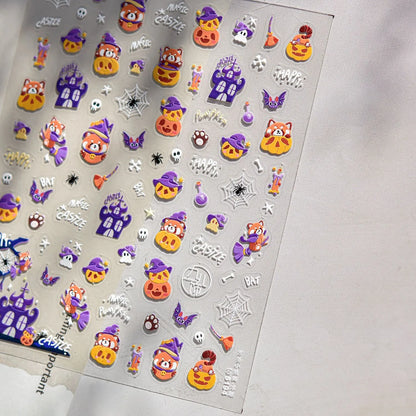 Spooky Black Cat 5D Halloween Nail Stickers | Cute Ghost & Skeleton Nail Art Decals