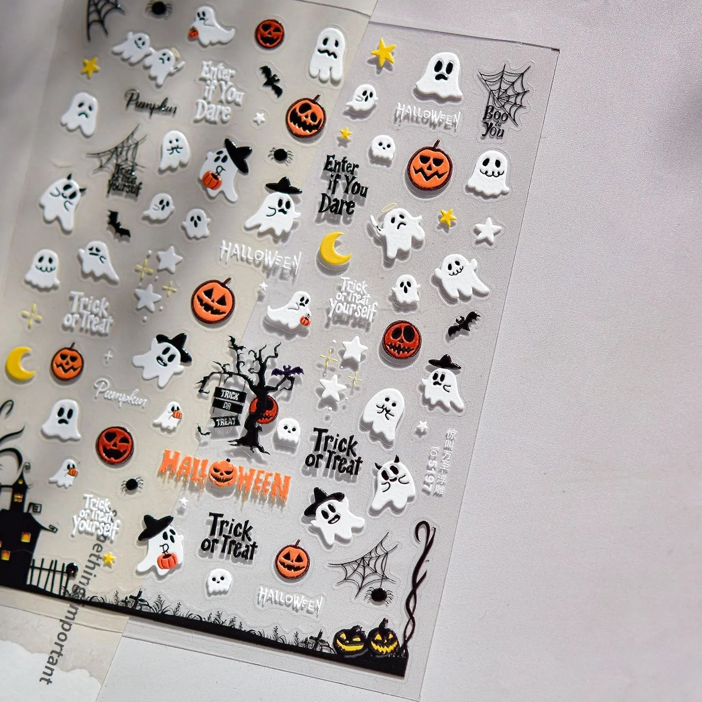 Spooky Black Cat 5D Halloween Nail Stickers | Cute Ghost & Skeleton Nail Art Decals