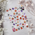 5D Halloween Nail Stickers | Spooky Pumpkin, Ghost & Colorful Skull Nail Art Decals