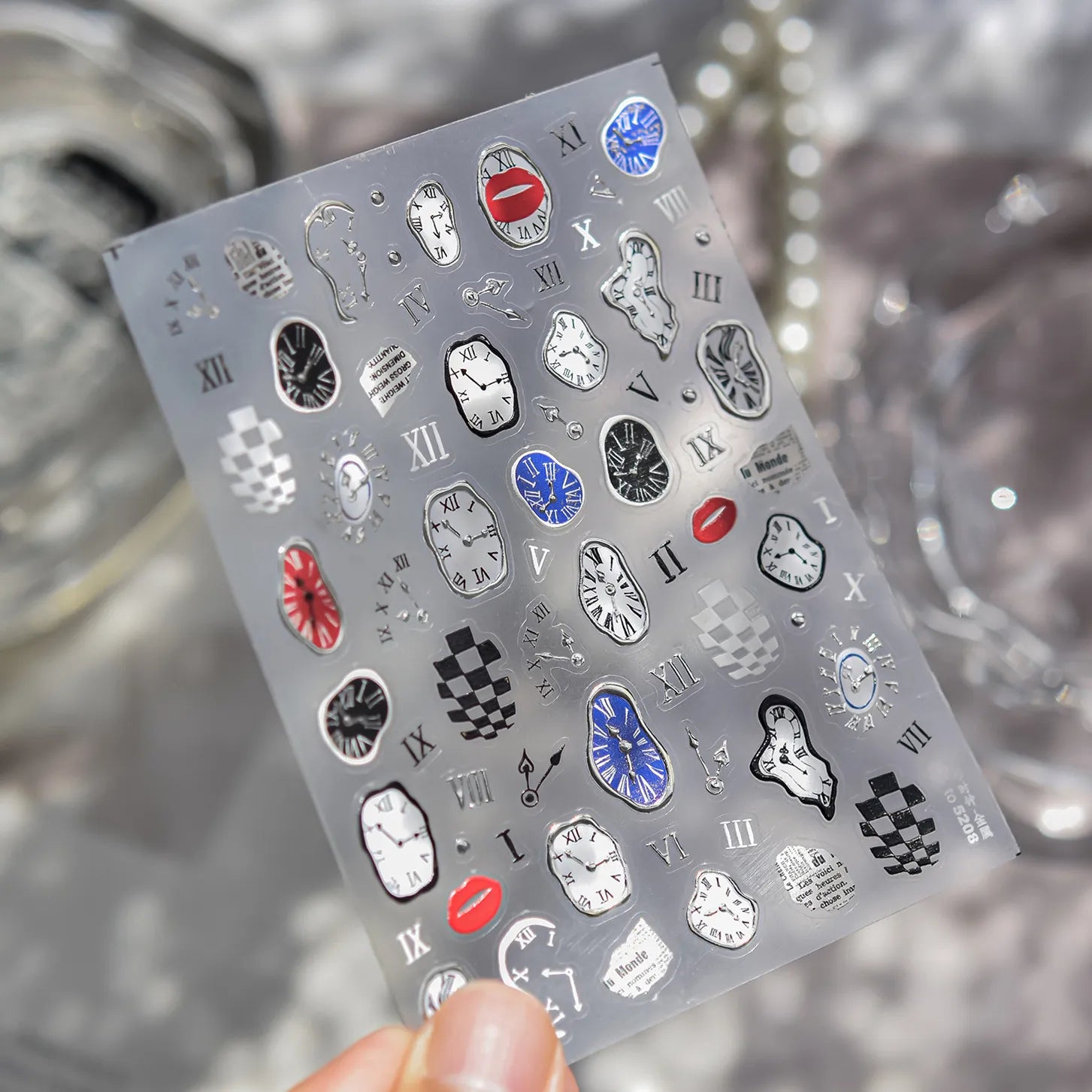 Surrealist Dream 5D Nail Stickers | Abstract Clock & Checkerboard Art 