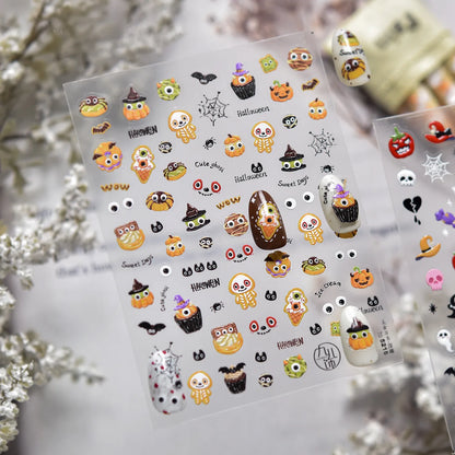 5D Halloween Nail Stickers | Spooky Pumpkin, Ghost & Colorful Skull Nail Art Decals