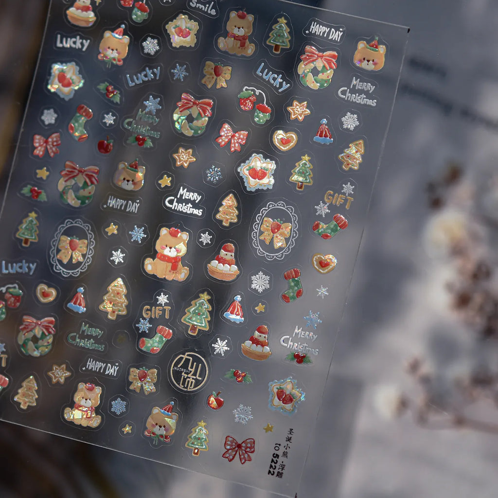 5D Cute Christmas Nail Stickers | Santa, Snowman, Snowflake & Gingerbread Decals 5222