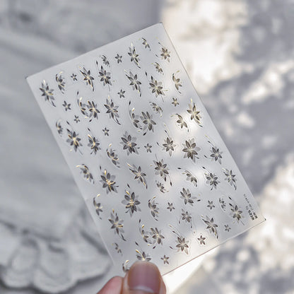Elegant Sheer Floral Nail Stickers with Metallic Accents