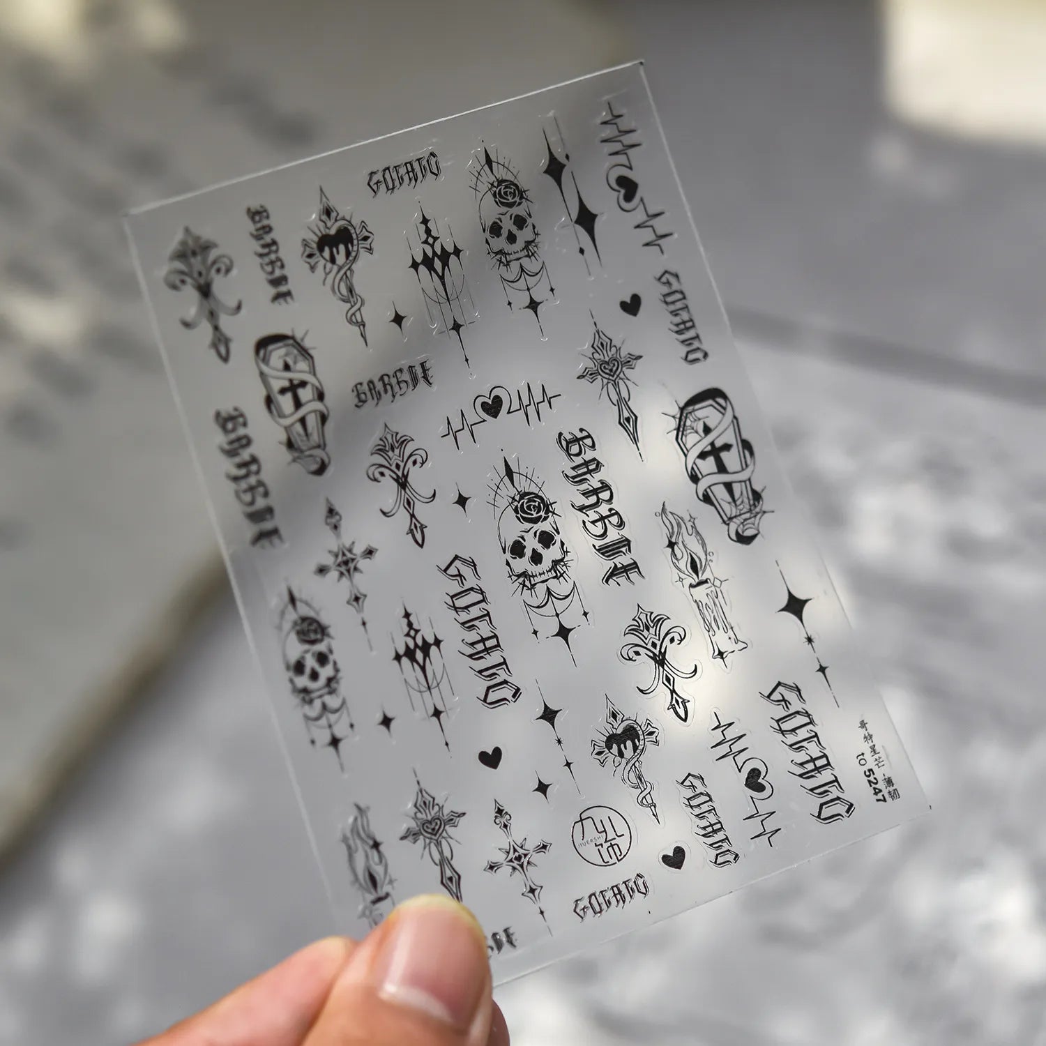 Gothic Halloween Nail Sticker - Skull Cross & English Font Decals 5247