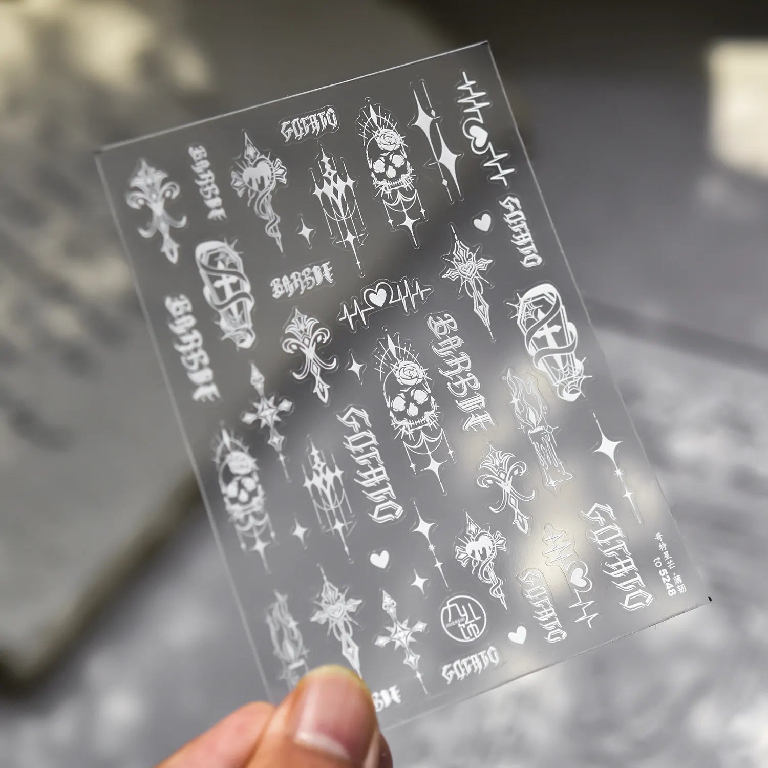 Gothic Halloween Nail Art Stickers - Edgy Skull, Cross & Old English Font Decals to5248