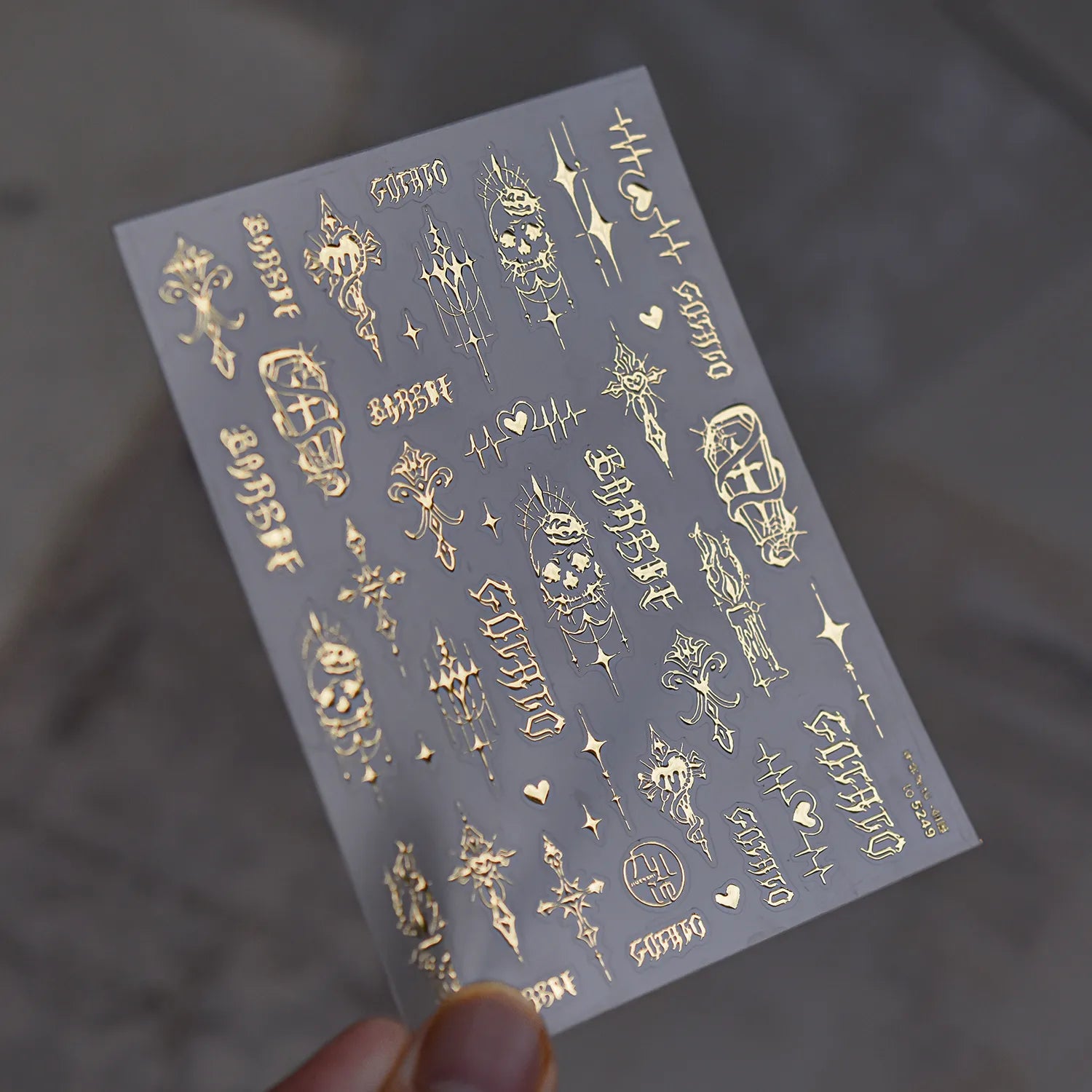 Gothic Y2K Nail Stickers - 3D Chrome Cross, Flame & Butterfly Decals