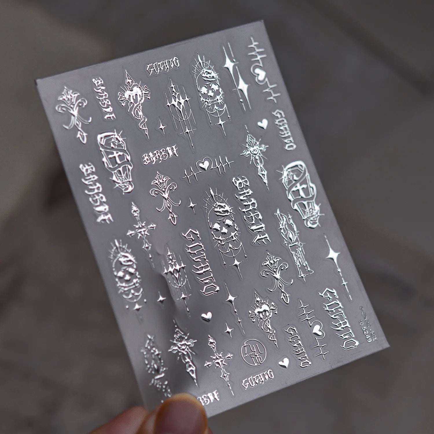 Gothic Y2K Nail Stickers - 3D Chrome Cross, Flame & Butterfly Decals