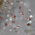Cute Christmas Nail Stickers | Silver Chrome Gingerbread & Snowman Decals 5256