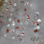 Cute Christmas Nail Stickers | Silver Chrome Gingerbread & Snowman Decals 5256