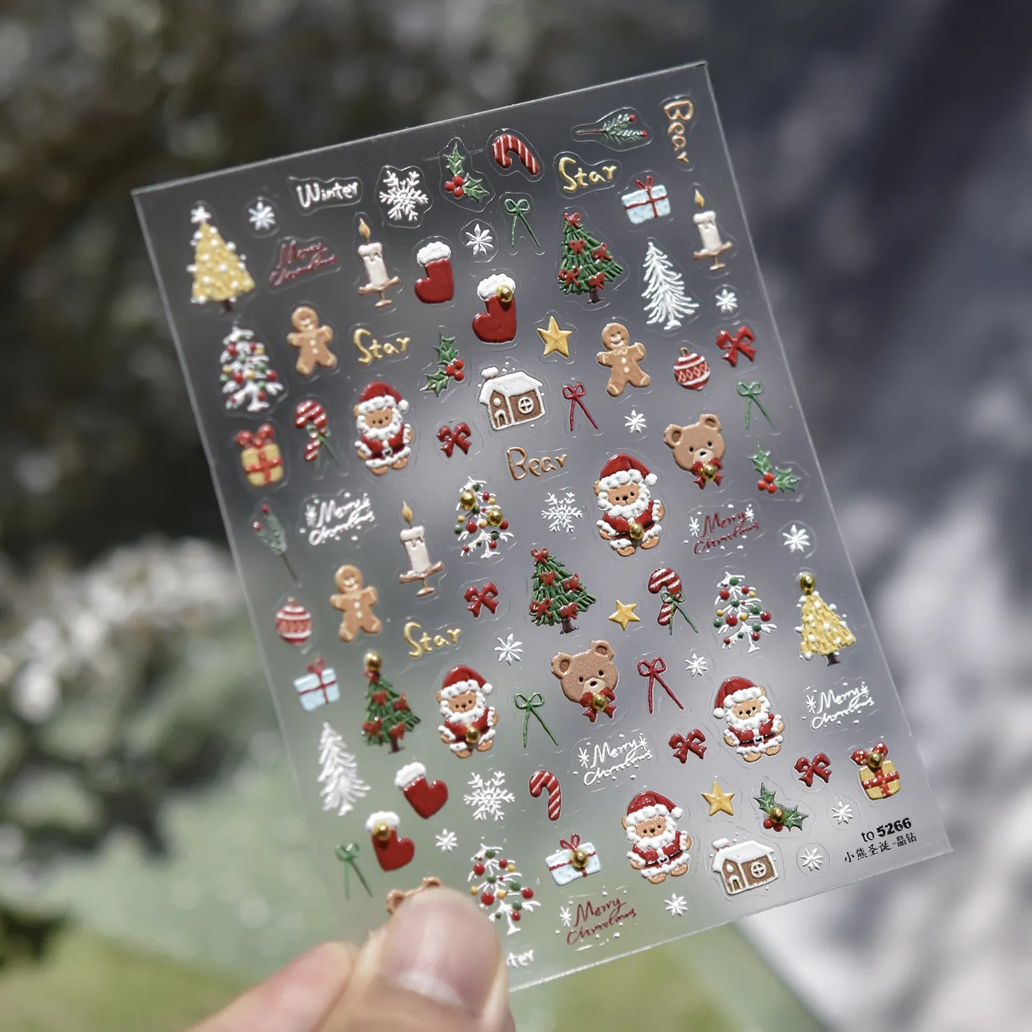 3D Cute Christmas Nail Art Stickers | Santa, Xmas Tree, Bear & Holiday Decal Set to5266