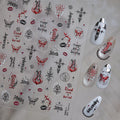 Gothic Y2K Nail Stickers - 3D Chrome Cross, Flame & Butterfly Decals