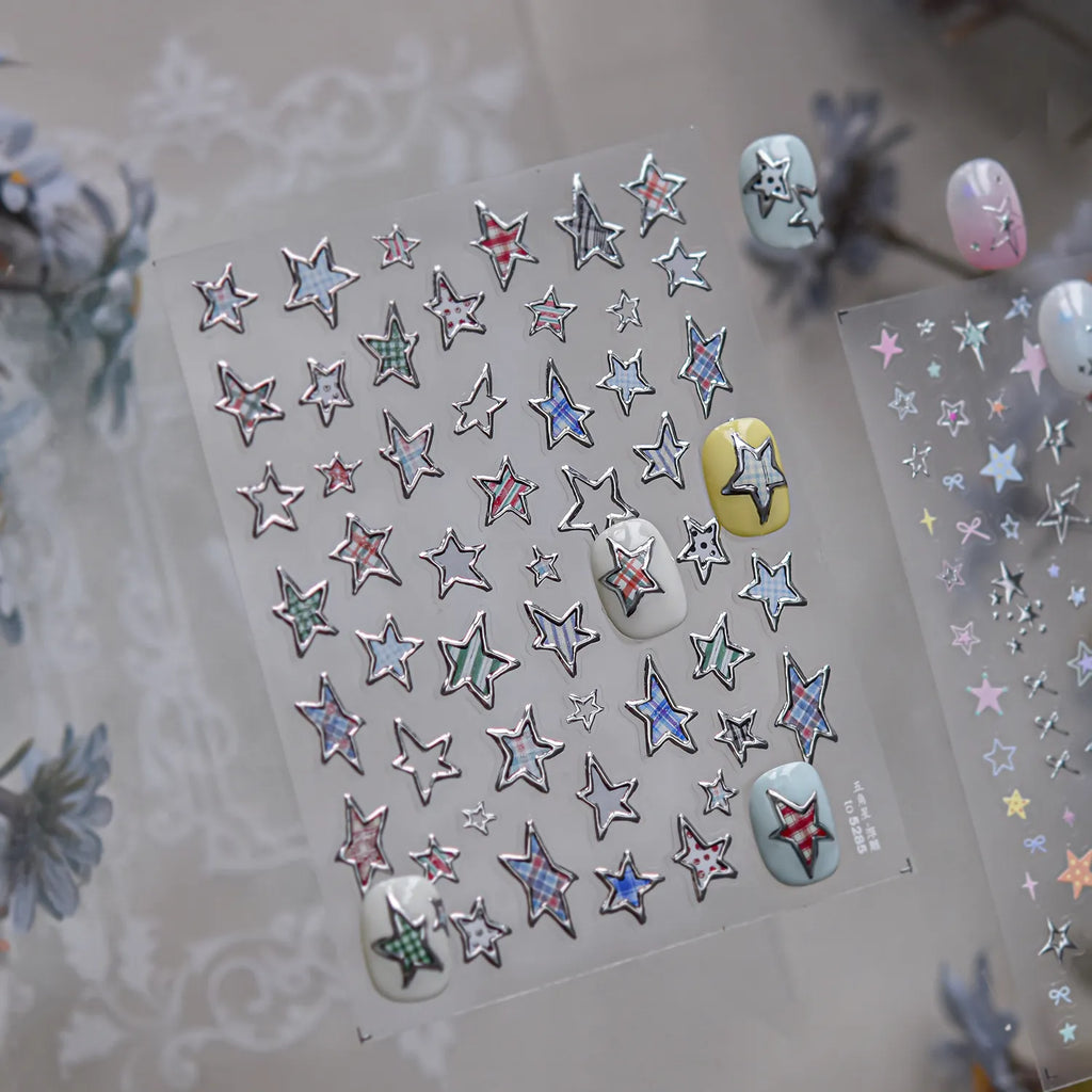 3D Y2K Star Nail Art Stickers - Silver Chrome & Colorful Kawaii Decals to5285