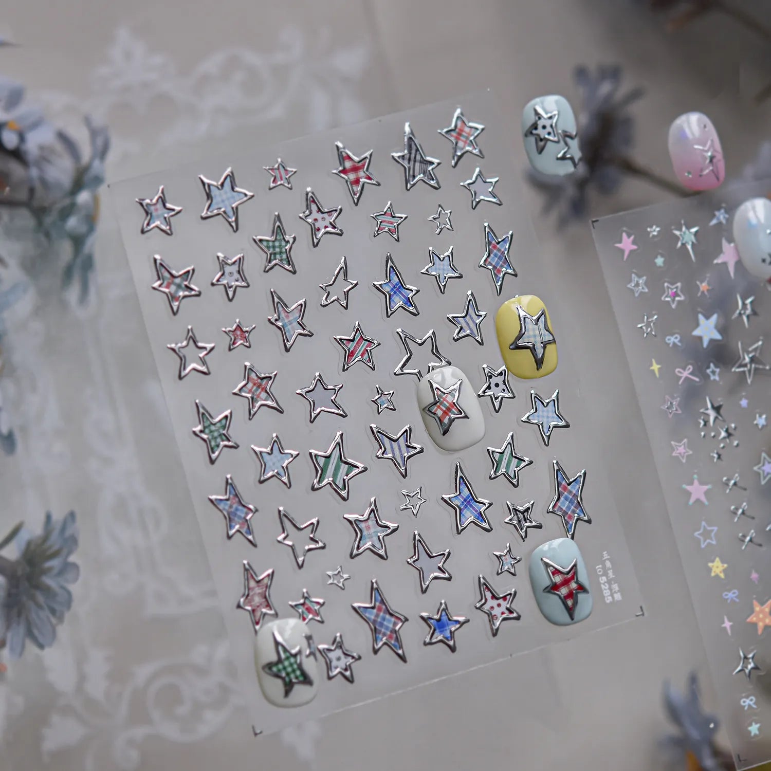 3D Y2K Star Nail Art Stickers - Silver Chrome & Colorful Kawaii Decals to5285
