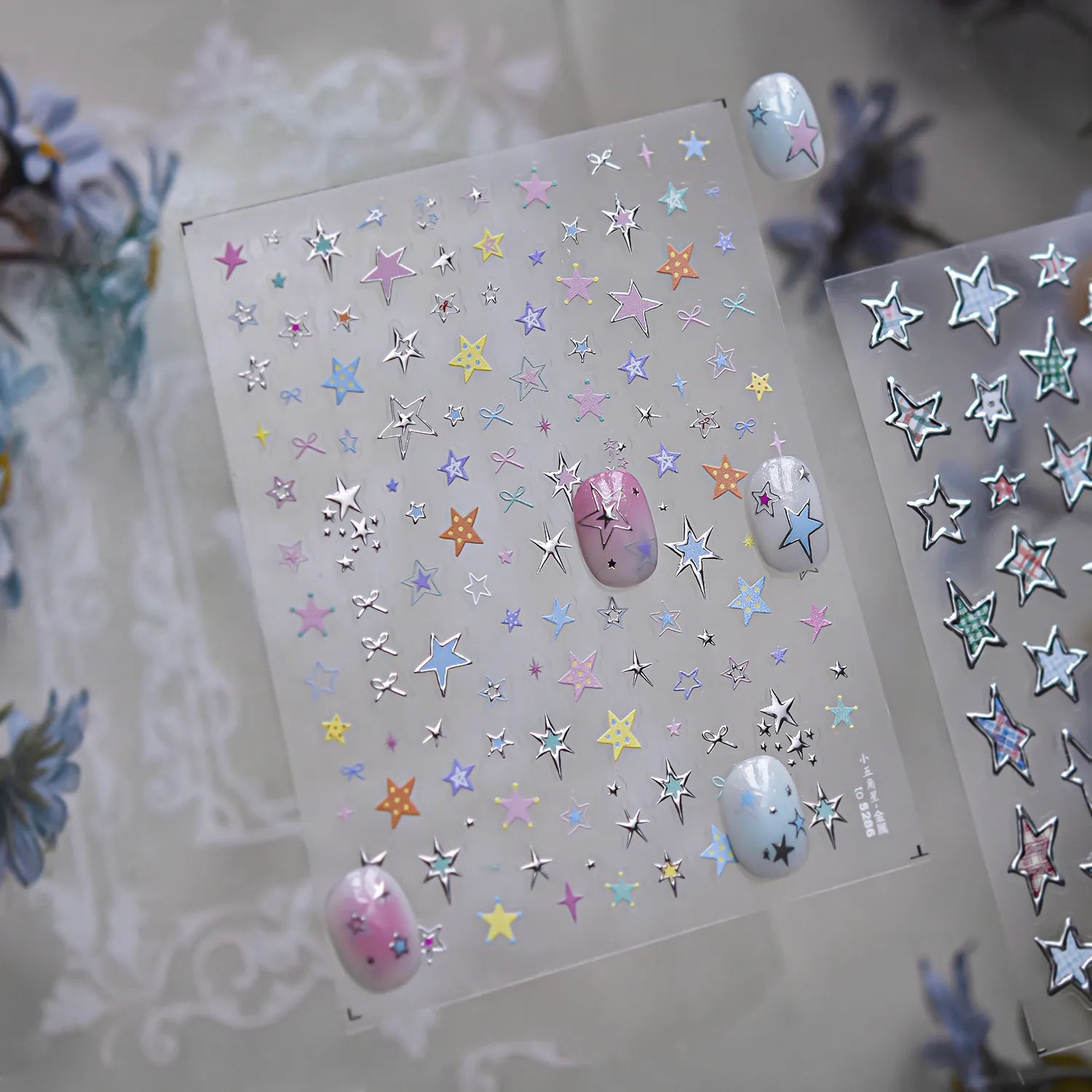 3D Y2K Star Nail Art Stickers - Silver Chrome & Colorful Kawaii Decals to5286