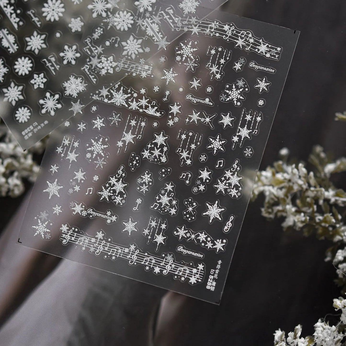 White Snowflake & Star Nail Art Stickers | Music Notes Decals