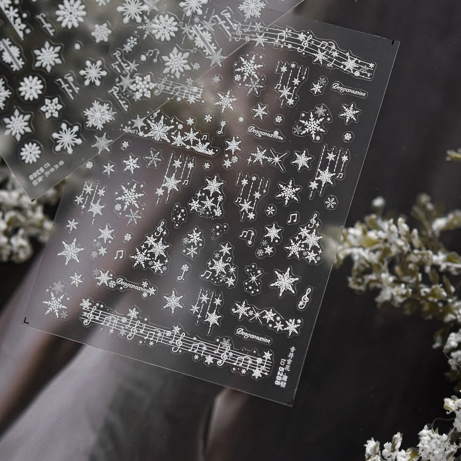 White Snowflake & Star Nail Art Stickers | Music Notes Decals