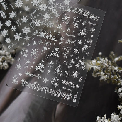 White Snowflake & Star Nail Art Stickers | Music Notes Decals