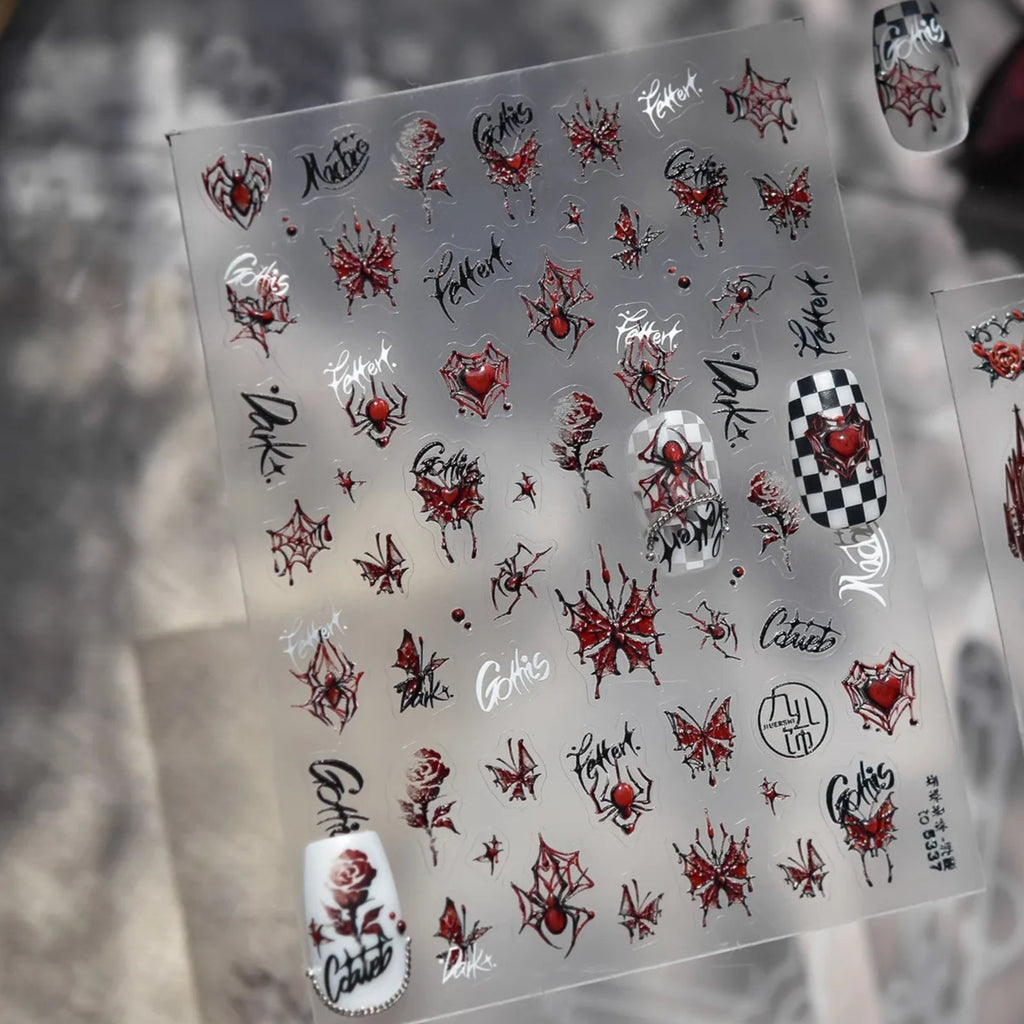 Gothic Rose Nail Stickers - Spider Web & Cathedral Design Decals 5337