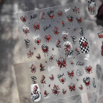 Gothic Rose Nail Stickers - Spider Web & Cathedral Design Decals 5337