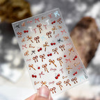 Chic Bow & Cherry Nail Stickers - Floral & Tortoise Shell Decals for Aesthetic Nail Art