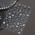 3D Metallic Silver Nail Stickers - Chrome Y2K Butterfly & Heart Decals