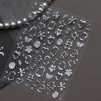 3D Metallic Silver Nail Stickers - Chrome Y2K Butterfly & Heart Decals