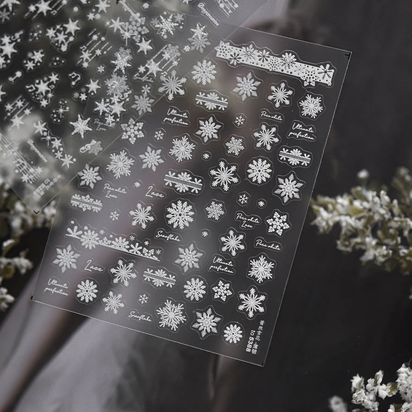 White Snowflake & Star Nail Art Stickers | Music Notes Decals