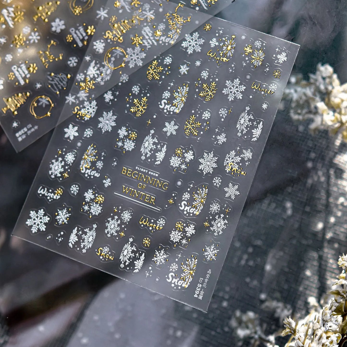 Winter Snowflake & Gold Christmas Tree Nail Art Stickers Decals