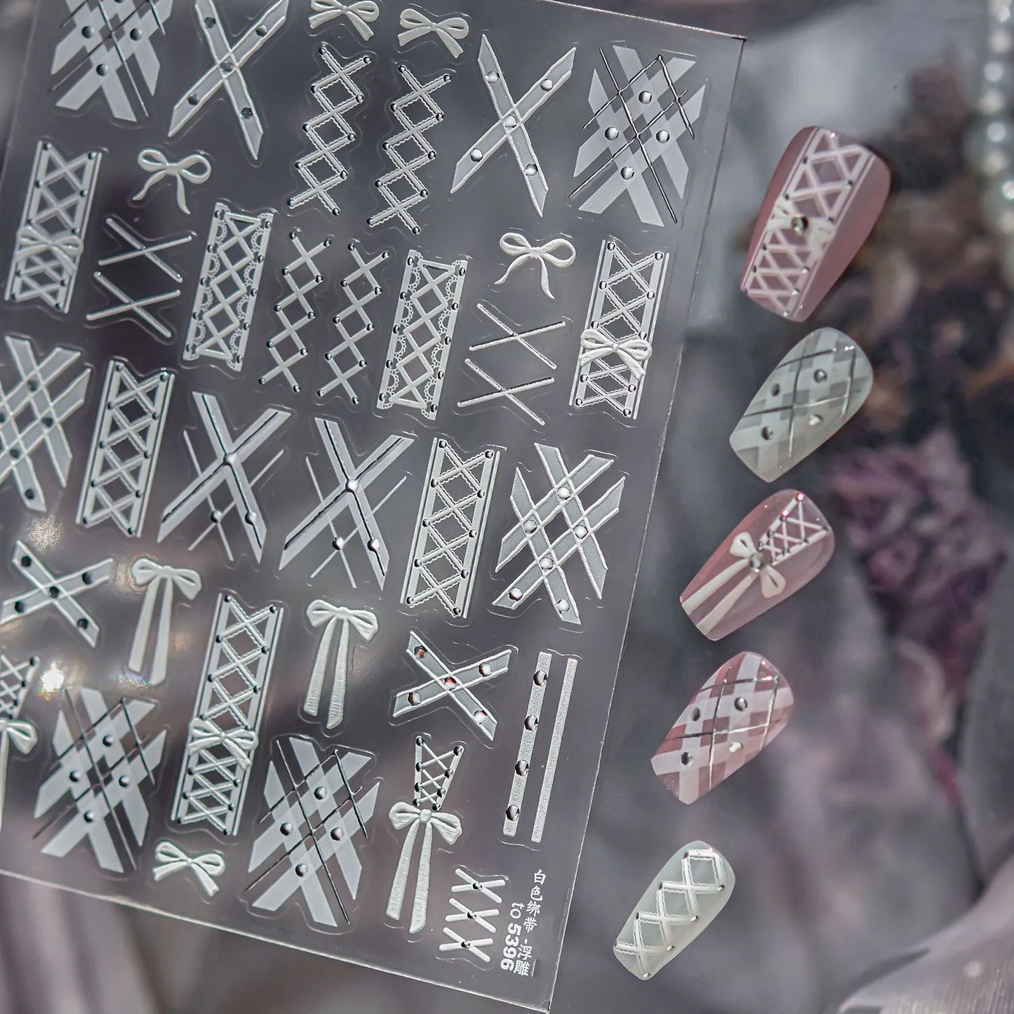 5D Coquette Bow Ribbon & Corset Nail Stickers 5396