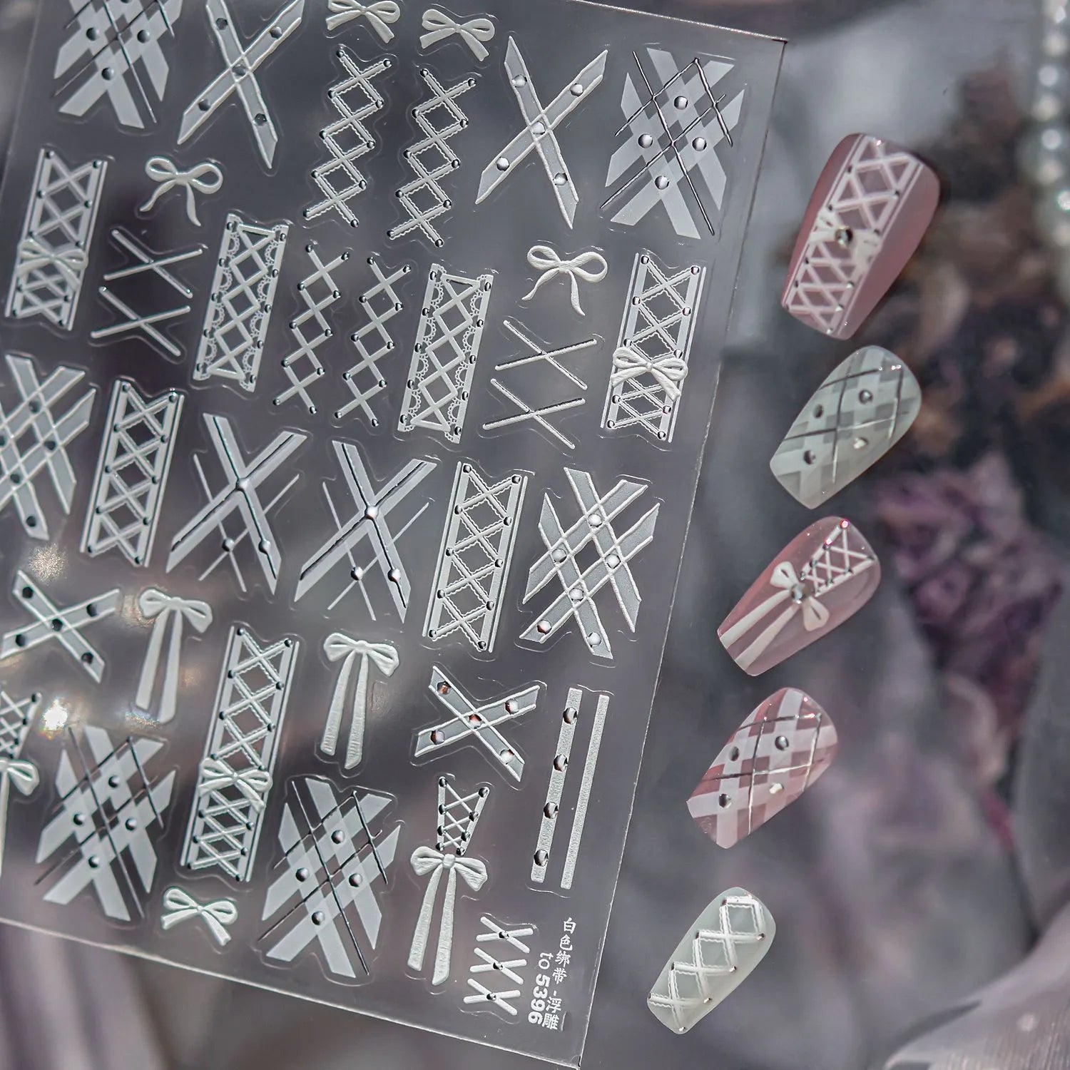 5D Coquette Bow Ribbon & Corset Nail Stickers 5396