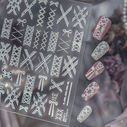 5D Coquette Bow Ribbon & Corset Nail Stickers 5396