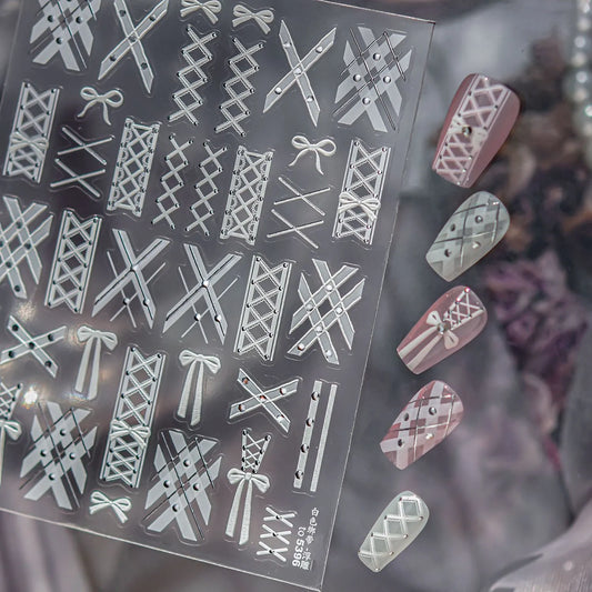 5D Coquette Bow Ribbon & Corset Nail Stickers 5396