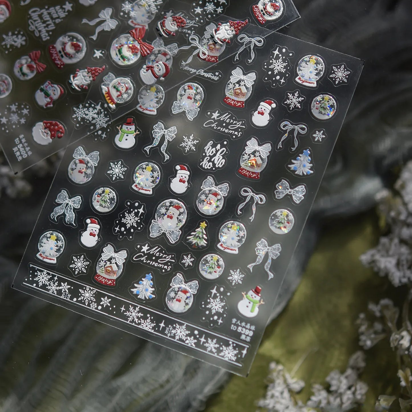 Christmas Jelly Nail Stickers - Santa Snowman Snowflake Holiday Decals