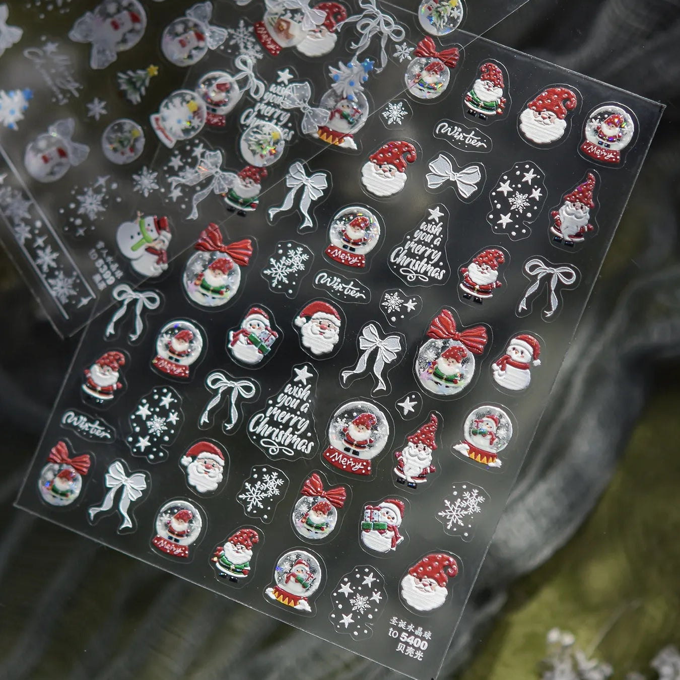 Christmas Jelly Nail Stickers - Santa Snowman Snowflake Holiday Decals
