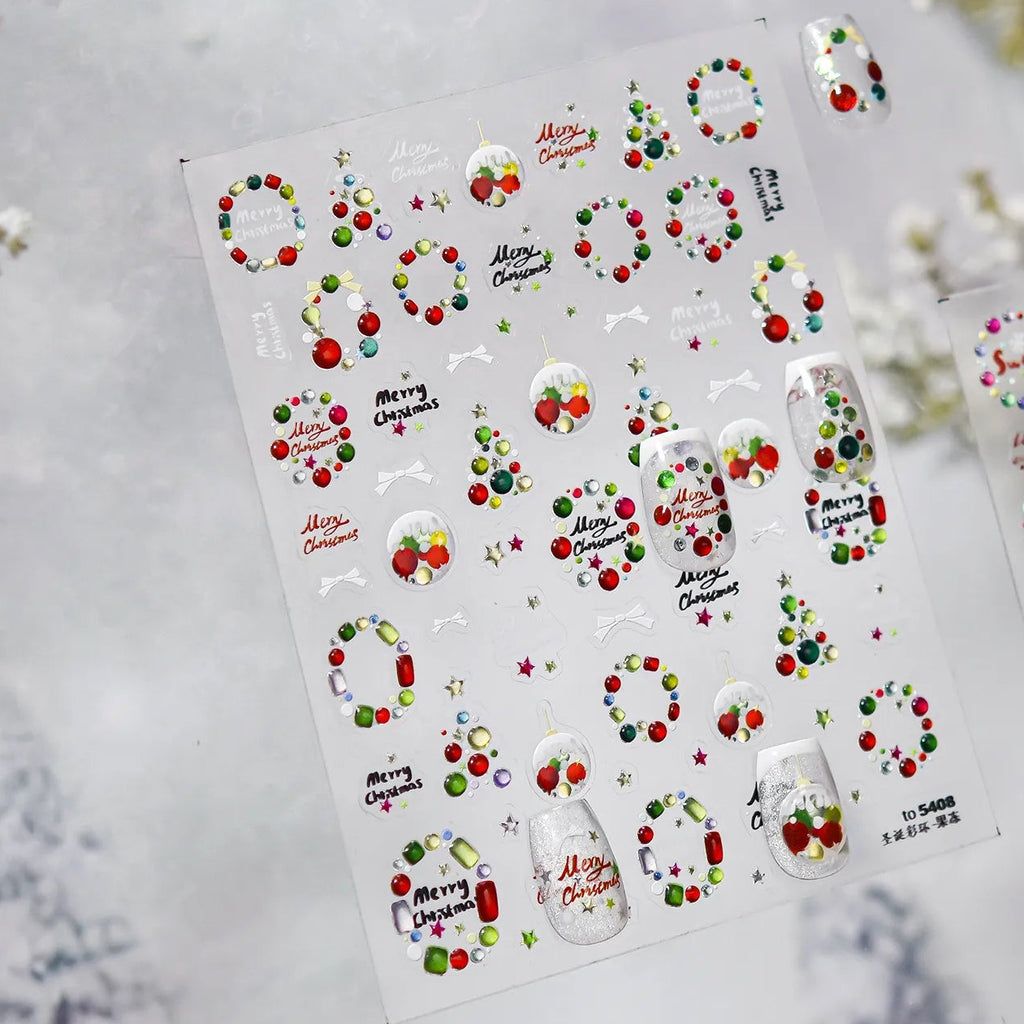 Candy Color Christmas Nail Stickers - Xmas Tree Ball Jelly Nail Decals