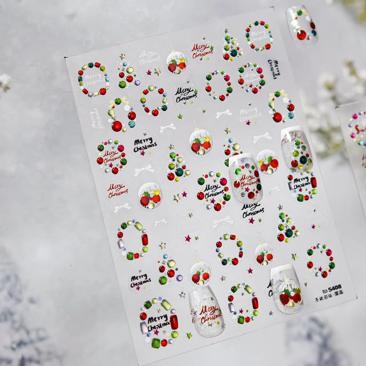 Candy Color Christmas Nail Stickers - Xmas Tree Ball Jelly Nail Decals