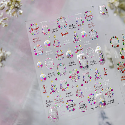 Candy Color Christmas Nail Stickers - Xmas Tree Ball Jelly Nail Decals